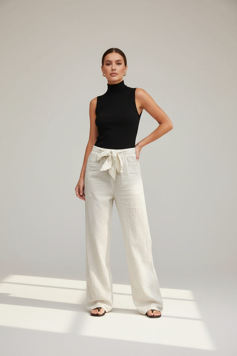 Pantalón lino fondo minimalista