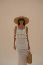 Vestido Maxi Crochet con Volantes — Crema