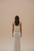 Vestido Maxi Crochet con Volantes — Crema