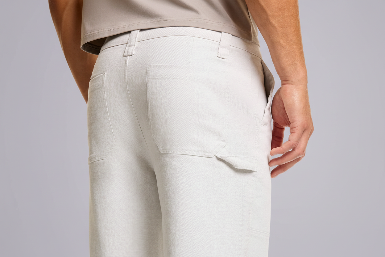 Vista trasera con fondo gris-lila